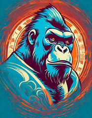 Logo art vintage délavé d'un gorille