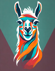Logo art vintage délavé du visage d'un lama