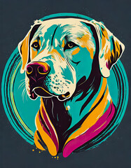 Logo art vintage délavé du visage d'un labrador