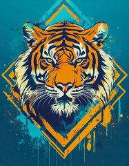 Logo art vintage délavé du visage d'un tigre