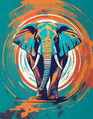 Logo art vintage délavé d'un éléphant - obrazy, fototapety, plakaty