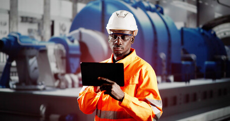 African Engineer Man Checking Industrial Facility