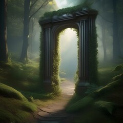 Mysterious doorway in a mystical forest leading to another realm3