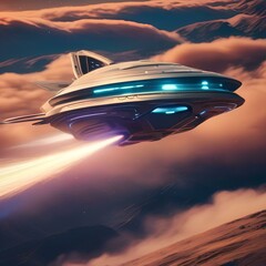 Retro sci-fi spaceship soaring through the cosmos with a trail of stardust1