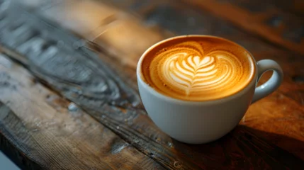 Foto op Plexiglas Close up hot cappuccino white coffee cup, generative ai © Saleem