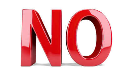 3d letter NO in red color on white background