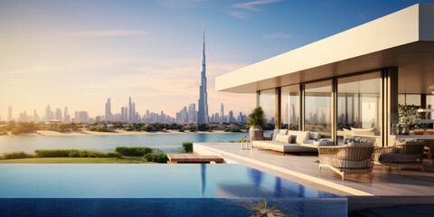 modern living room with pool Dubai