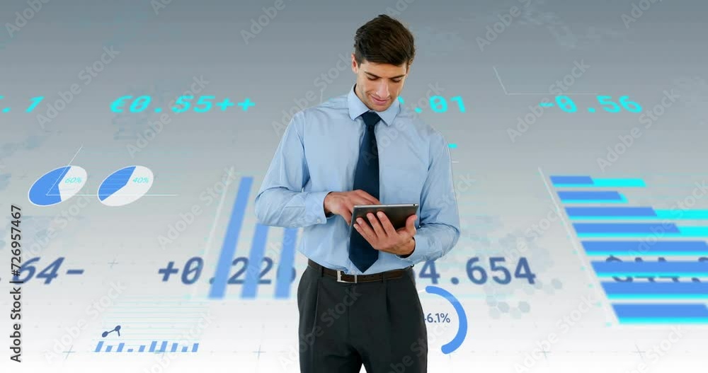 Canvas Prints Animation of financial data processing over caucasian businessman using tablet