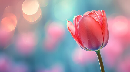 Closeup of blooming tulip flower in spring on pastel background, generative ai - obrazy, fototapety, plakaty