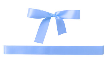 Light blue ribbon with bow isolated on white background