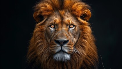 portrait of a male lion on a dark background