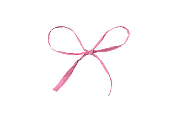 Bow made of pink paper ribbon isolated on white background