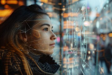 Young Woman Contemplating Futuristic Digital Interface. generative AI