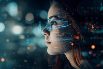 Young Woman Contemplating Futuristic Digital Interface. generative AI