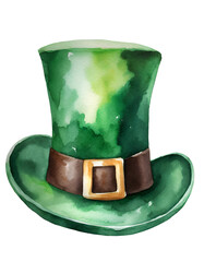 Watercolor green leprechaun hat for st. patrick's day