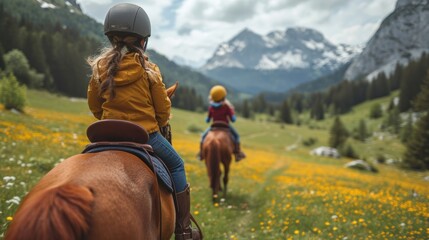 Children riding horses in the Alps Austria's horse farms are the place to be for a spring break with the family.