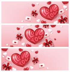 Valentine's day banner template background with festive heart shaped and gift decoration