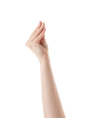 Young woman hand showing italian gesture isolated on white background