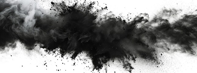 Explosive Burst of Charcoal Powder on White Background.