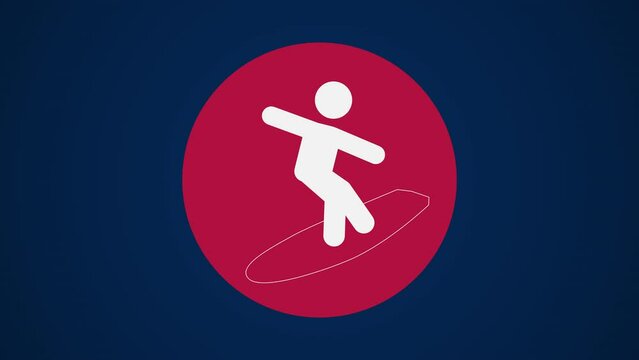 Pictograma de los Juegos Ol&iacute;mpicos en el centro con el deporte surf en fondo azul. 