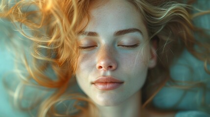 Fototapeta premium Portrait of a beautiful young woman with freckles on her face - Generative AI