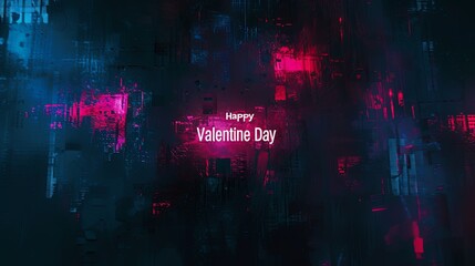Obraz premium Valentine's Day Background with Glitch Background And Happy Valentine's Day Text