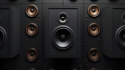 Loudspeaker on a black wall background. generative ai