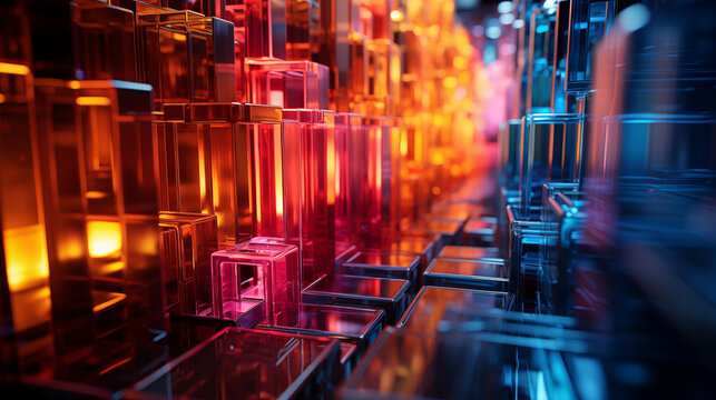 3d geometric shapes on indoor background Ai generative