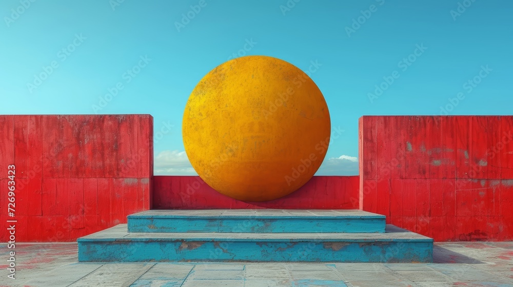 Aufkleber easter egg in front of red wall. 3d render illustration - generative ai