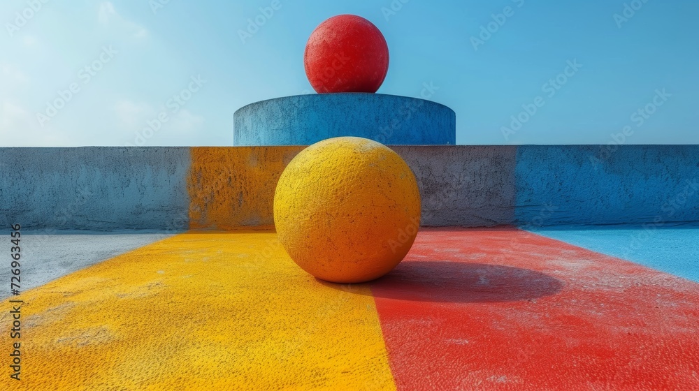 Poster easter egg on blue and yellow background. 3d render. - generative ai