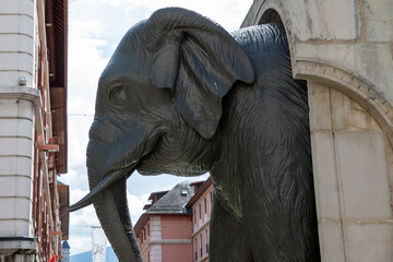 Fontaine aux Elephants sculpture Elephant Fountain monument of city Chambery france