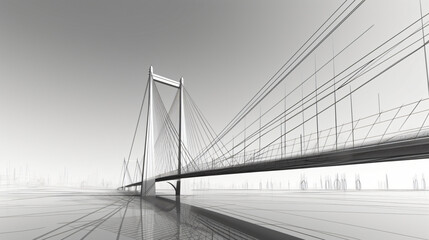 Sketch lines of suspension bridge
