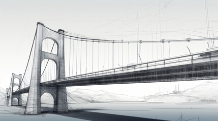 Sketch lines of suspension bridge