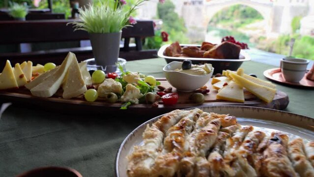 Typical Balkan food in a restaurant near the Stari Most bridge.