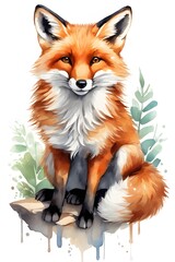 Obraz premium Fox watercolor painting on white background. 