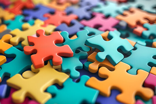 Background image of scattered colorful puzzle pieces	
