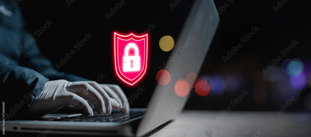 Poster system warning hacked alert, cyber attack on computer network.data protection concept. concept of cy