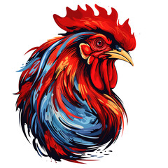 Colorful rooster head painting on a clean background, Png for Sublimation Printing, Printable art, Farm animals, Illustration, Generative AI.