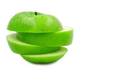 Sliced green apple over white background.