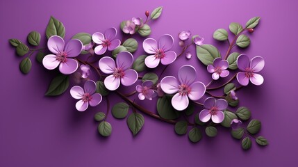Naklejka na ściany i meble Flowers on a purple background with space to copy. Romantic feminine composition. An invitation to a wedding. A greeting card for Women's Day.