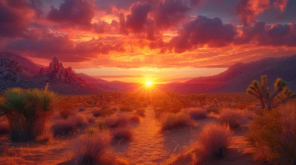 Fototapete Bordeaux Beautiful sunset in the desert. 3d rendering. Computer digital drawing. - Generative AI