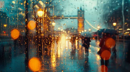 Fototapete Tower Bridge Tower Bridge, London through wet glass