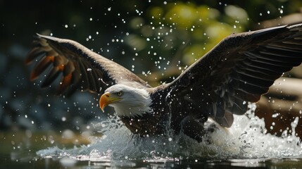 bald eagle Catch fish on the surface of the water Can see prey while hunting Make a big splash like an eagle diving for fish.