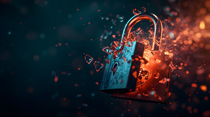 A dramatic illustration of a broken padlock symbolizing a breach in email security