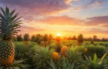 fresh pineapple in the garden, fruit ready to harvest, agricultural concept. Generative AI
