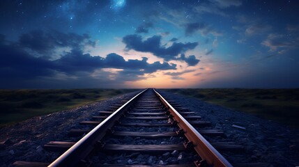 Railway Track with Milky way in night sky. - Powered by Adobe