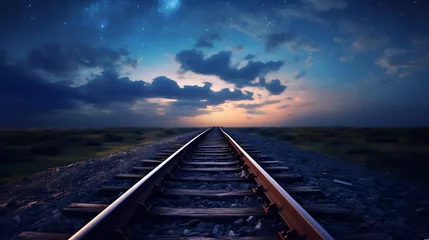 Foto op Canvas Railway Track with Milky way in night sky. © Ziyan Yang