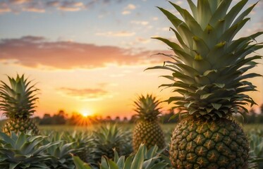 fresh pineapple in the garden, fruit ready to harvest, agricultural concept. Generative AI - Powered by Adobe