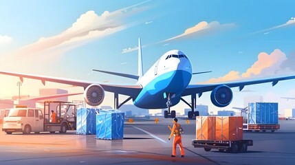 Obraz na płótnie Canvas Loading of goods on board a cargo plane, airport , Business logistic. ai generative