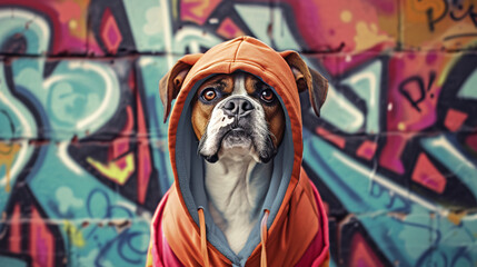 Realistic Photographic Portrayal of an Adorable Dog Rocking a Stylish Hoodie.